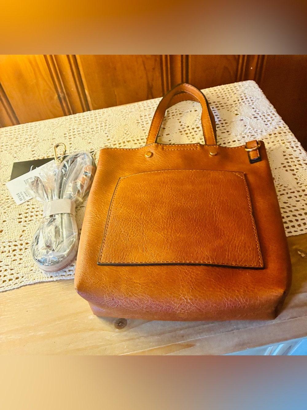 Cato Brown Leather Tote with Front Patch Pocket